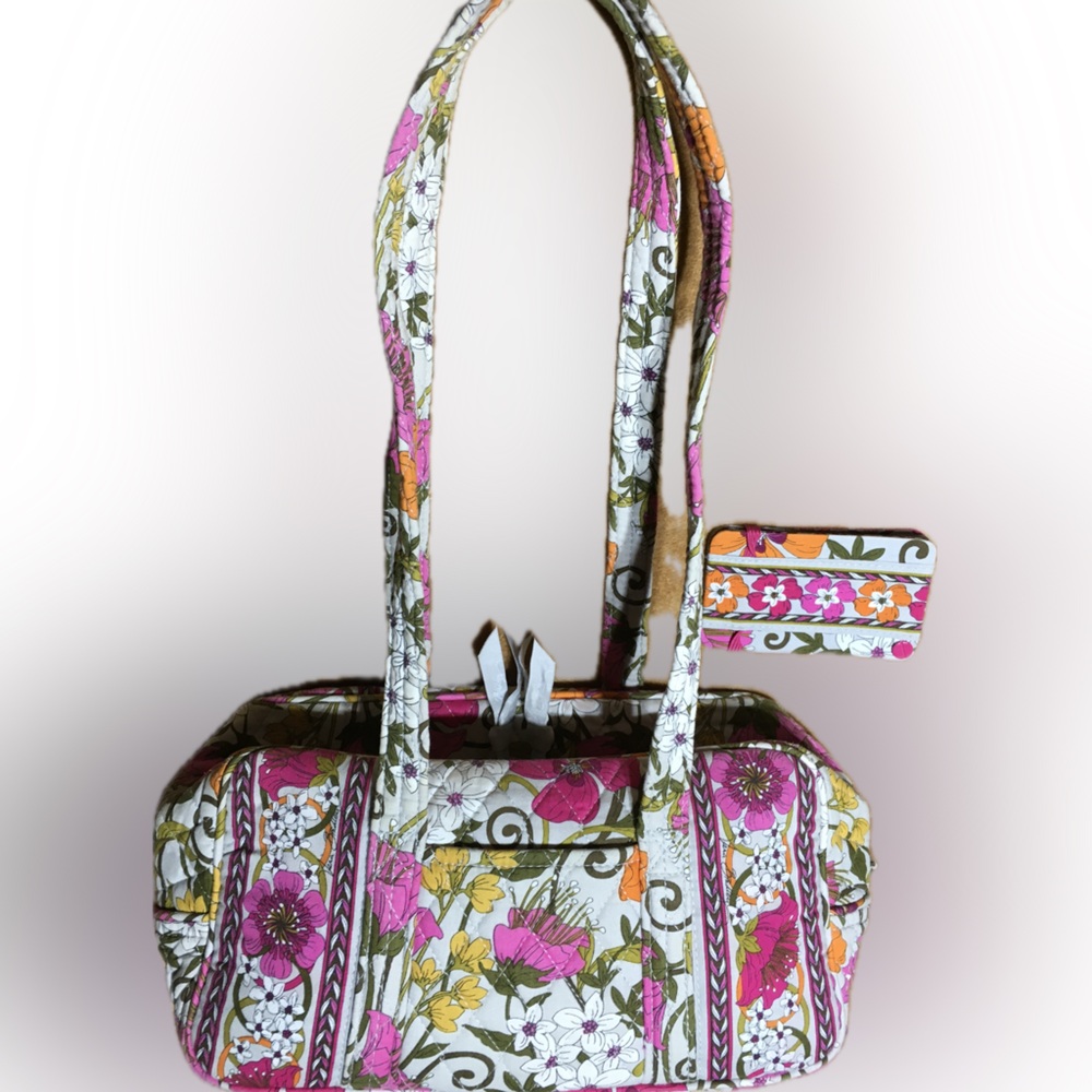 VERA BRADLEY RETIRED RARE Tea Garden Shoulder Bag w/ Card Holder Set EUC